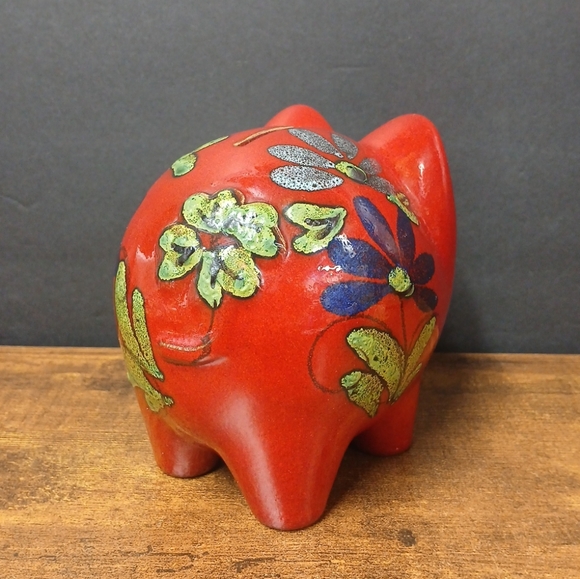 Vintage Stoneware Piggy Bank Glazed Floral Coin Container - Picture 6 of 10